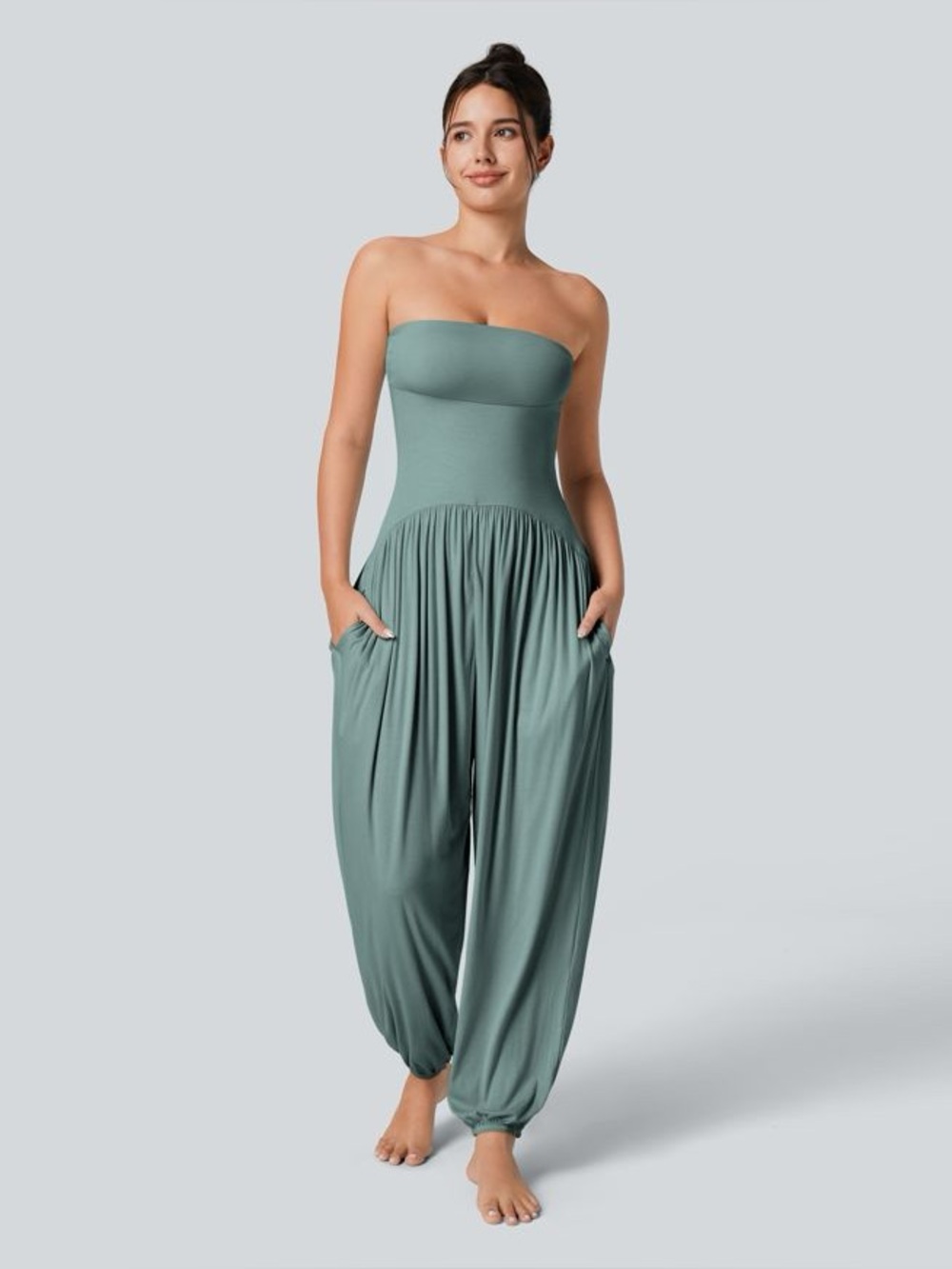 NWT HALARA Strapless Sage Green Harem Jumpsuit XL